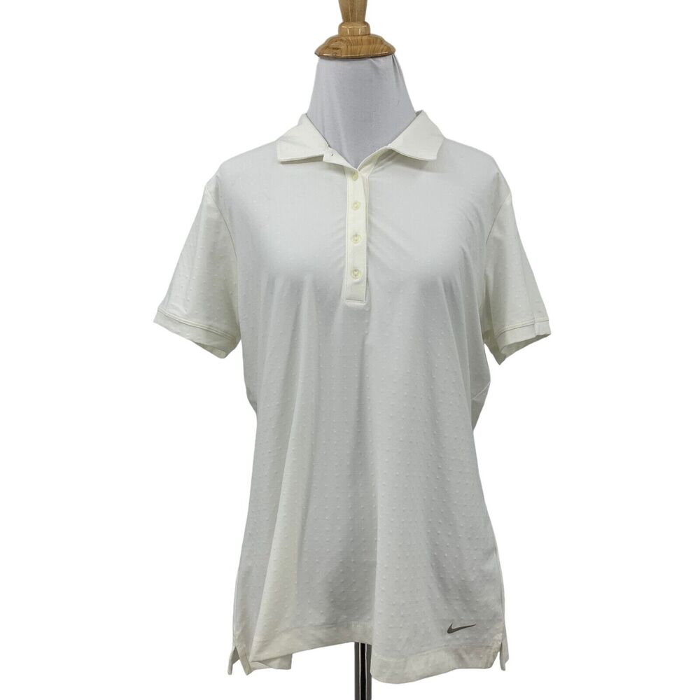 Nike Polo Top Womens L Large White Embossed Standard Fit Tour Performance Golf